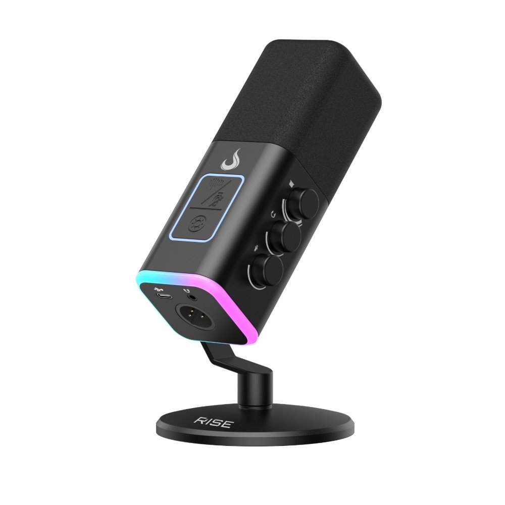 Microfone Gamer De Mesa Rise Mode Noisy Cube 01, RGB, USB, Preto - RM-MNC-01-B Microfone Gamer De Mesa Rise Mode Noisy Cube 01, RGB, USB, Preto - RM-MNC-01-B