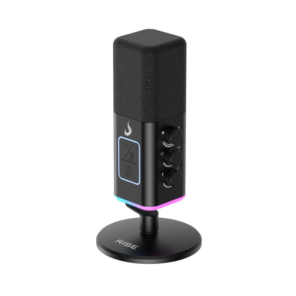 Microfone Gamer De Mesa Rise Mode Noisy Cube 01, RGB, USB, Preto - RM-MNC-01-B Microfone Gamer De Mesa Rise Mode Noisy Cube 01, RGB, USB, Preto - RM-MNC-01-B