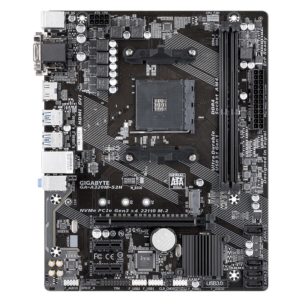 Placa-Mãe Gigabyte GA-A320M-S2H, AMD AM4, mATX, DDR4, Preto - GA-A320M-S2H Placa-Mãe Gigabyte GA-A320M-S2H, AMD AM4, mATX, DDR4, Preto - GA-A320M-S2H