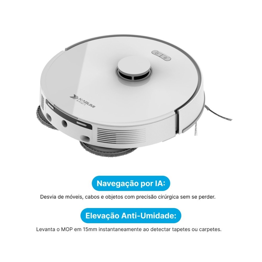 Robô Aspirador e passa pano KABUM! smart K4000, Base Autolimpante, MOP Duplo Extensível, IA, 20000Pa, 220V, Branco - KSAR400020BR Robô Aspirador e passa pano KABUM! smart K4000, Base Autolimpante, MOP Duplo Extensível, IA, 20000Pa, 220V, Branco - KSAR400020BR