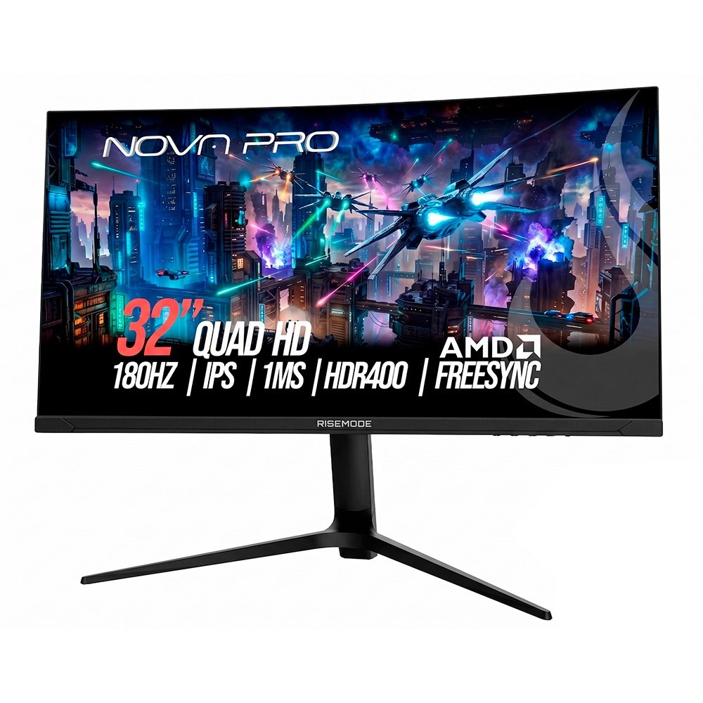 Monitor Gamer Rise Mode Nova Pro 32", QHD, 180Hz, 1ms, IPS, HDMI e DisplayPort, Som Integrado, Preto - RM-MONV01-32F1802K-B