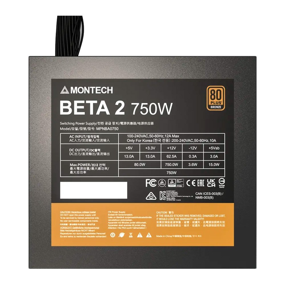 Fonte Montech Beta 2, 750W, Preto - BETA2750W Fonte Montech Beta 2, 750W, Preto - BETA2750W
