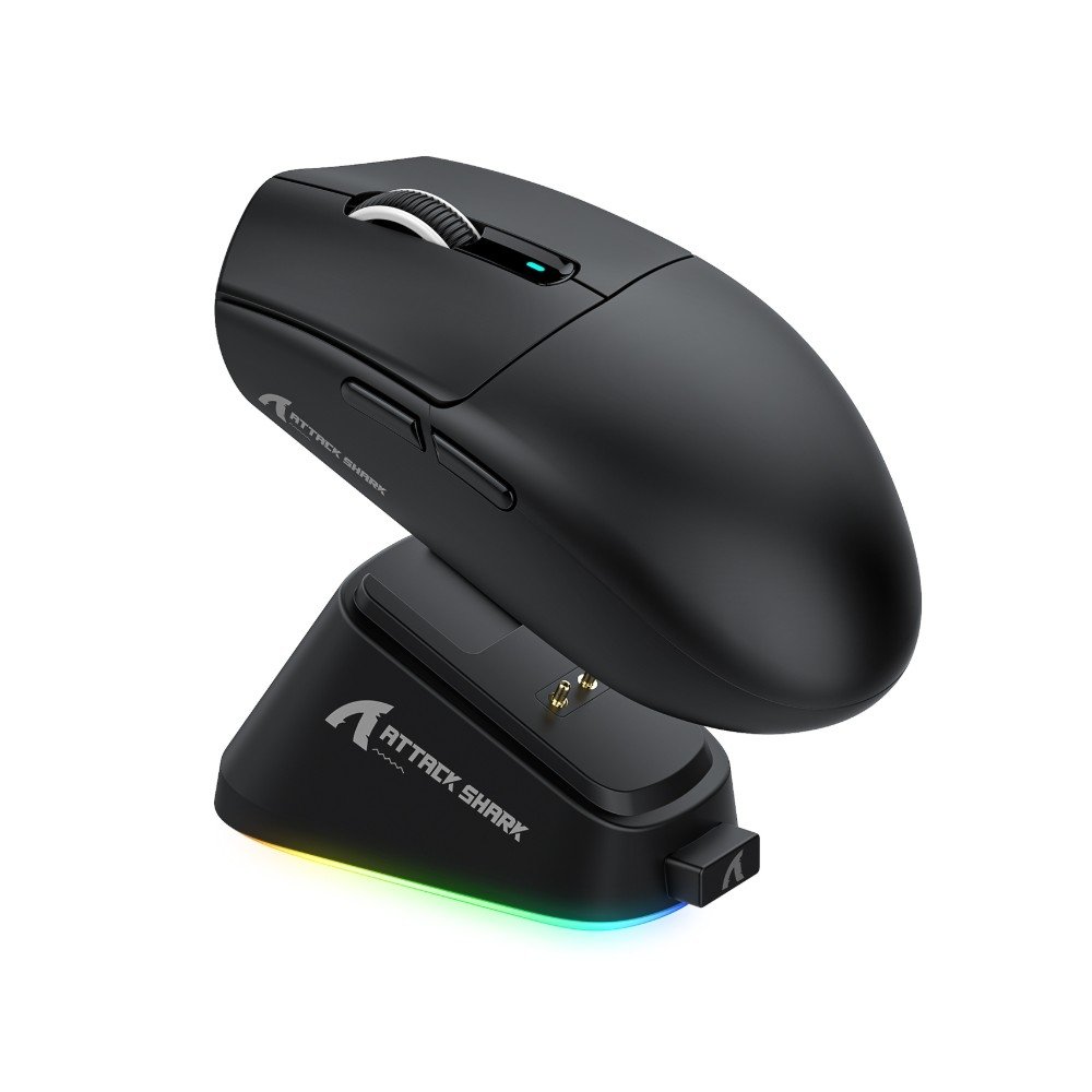 Mouse Gamer Sem Fio Attack Shark G3 Pro, 25000 DPI, Switch Omron, Com Base de Carregamento, Tri-Mode Wireless Bluetooth USB-C, Preto - G3 PRO