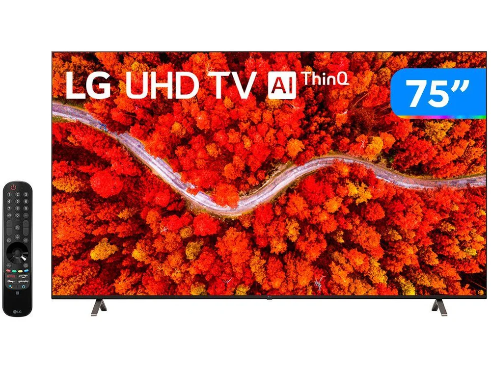 Smart TV LED LG 75 Polegadas 4K, UHD, Bluetooth, Wi-Fi, Inteligência Artificial, Thinq AI, Smart Magic, Google Alexa - 75UP8050PSB Smart TV LED LG 75 Polegadas 4K, UHD, Bluetooth, Wi-Fi, Inteligência Artificial, Thinq AI, Smart Magic, Google Alexa - 75UP8050PSB