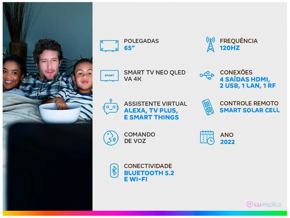Smart TV NEO QLED Samsung 65 Polegadas 4K, 2022, Mini LED, Painel 120Hz, Processador Com IA - 65QN90B Smart TV NEO QLED Samsung 65 Polegadas 4K, 2022, Mini LED, Painel 120Hz, Processador Com IA - 65QN90B