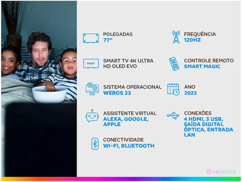 Smart Tv 77 Polegadas, OLED Evo 4K, 120Hz, Bluetooth, 4 HDMI, G-Sync, Freesync, Thinq Ai, Alexa, Google - Oled77c3psa Smart Tv 77 Polegadas, OLED Evo 4K, 120Hz, Bluetooth, 4 HDMI, G-Sync, Freesync, Thinq Ai, Alexa, Google - Oled77c3psa
