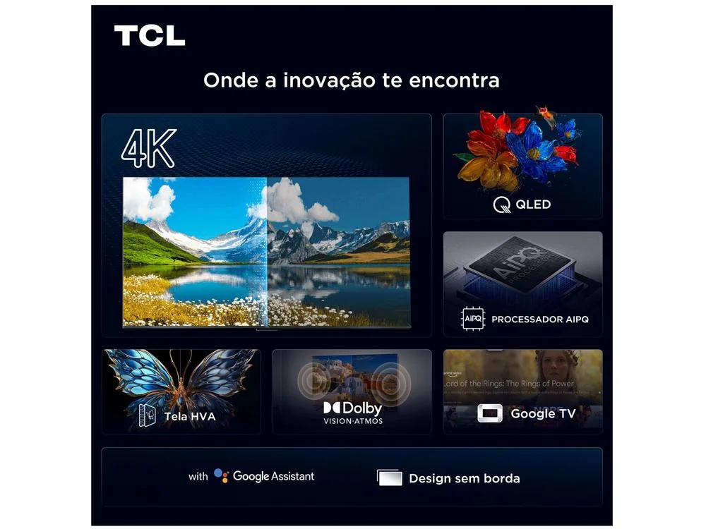 Smart TV 55" TCL 4K UHD QLED 55P7K Google TV AiPQ Google Assistente 3 HDMI 1 USB Smart TV 55" TCL 4K UHD QLED 55P7K Google TV AiPQ Google Assistente 3 HDMI 1 USB