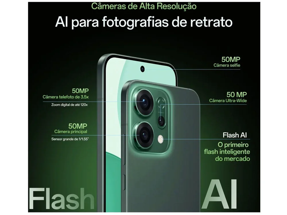 Smartphone OPPO Reno14 512GB 5G 12GB RAM Verde Lum