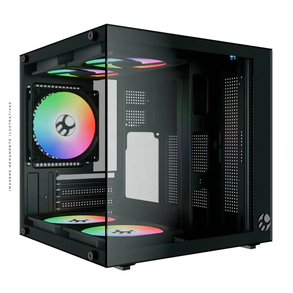 Gabinete Gamer Bluecase Life Pro, Mini Tower, Lateral Vidro, Matx, Sem Fonte, 5 Fans Rainbow, Preto Gabinete Gamer Bluecase Life Pro, Mini Tower, Lateral Vidro, Matx, Sem Fonte, 5 Fans Rainbow, Preto