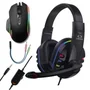 Kit Headset Fone De Ouvido Gamer P3 LED RGB Mouse Gamer 6 Botões Usb LED Rainbow  - Azul