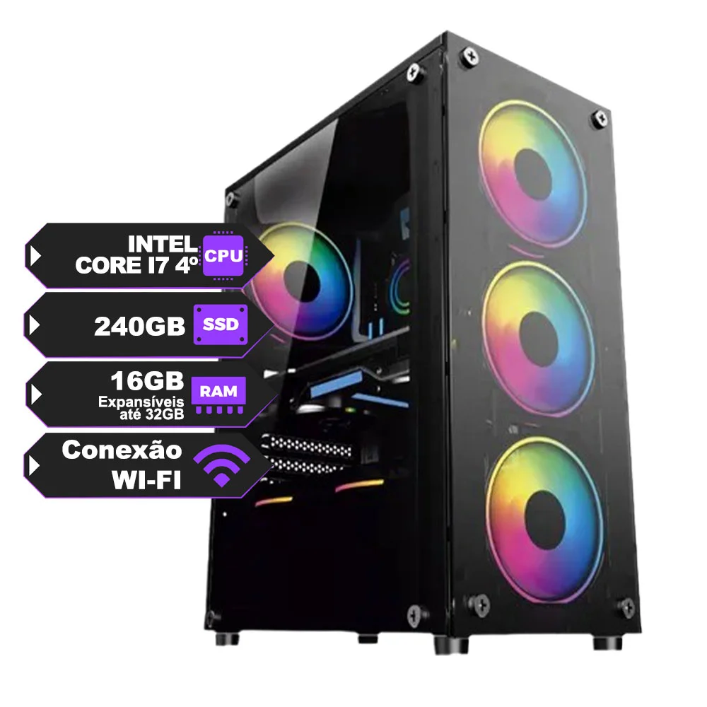 PC Gamer Intel I7 de 4º c/ SSD 240GB, Ram 16GB e Wi-Fi