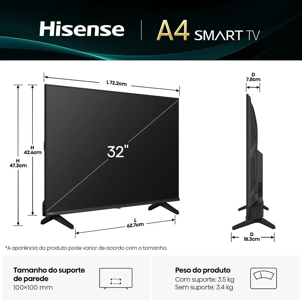 Smart TV Hisense DLED HD 32"" 32A4NV com Processador AI HDR10 DTS Virtual X DLNA Alexa e Google Home - view 5