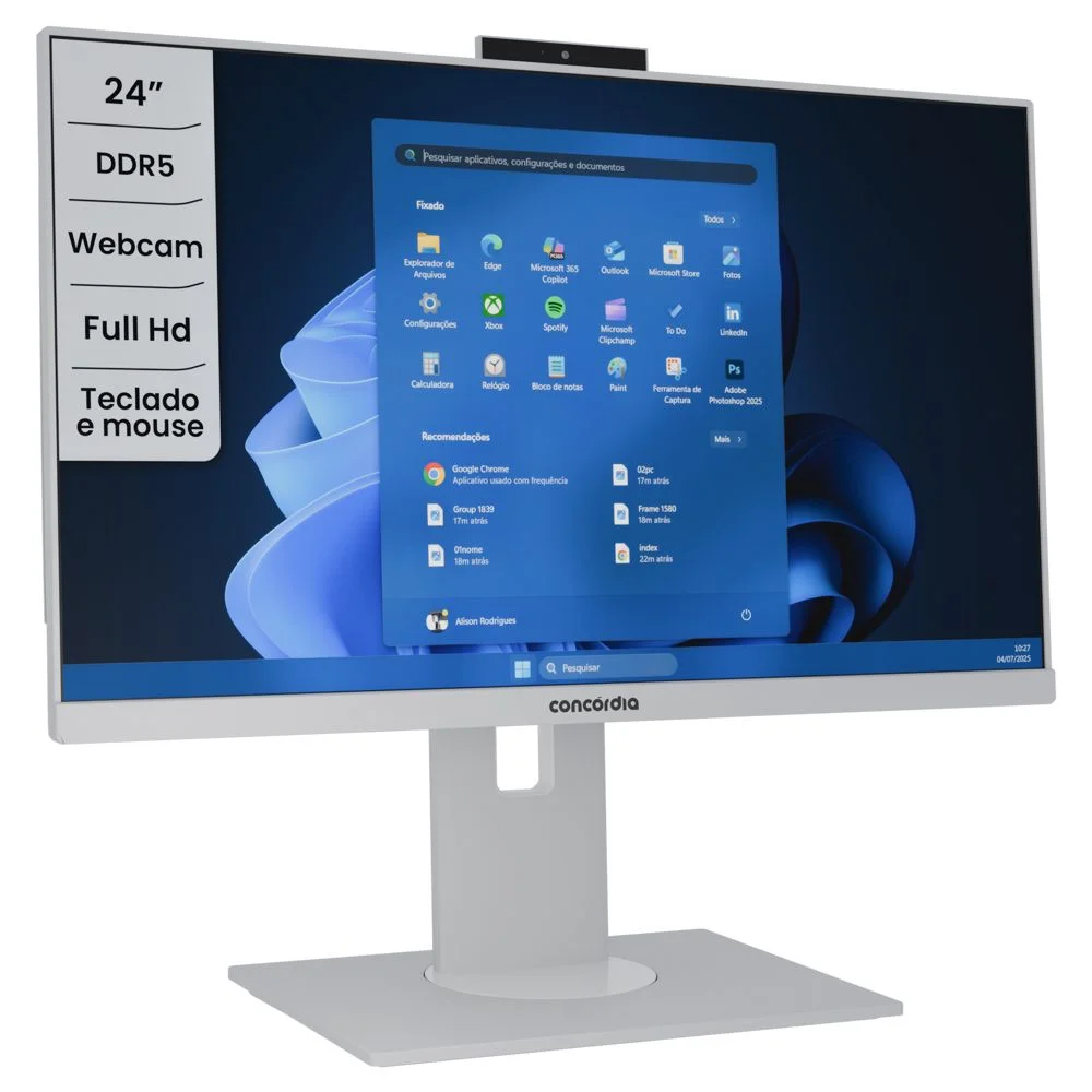 "Computador All In One Concórdia Core i3 14100 16gb Ddr5  SSD 512gb 23.8"" Full Hd  Webcam Wifi Freedos Branco" em Campinas