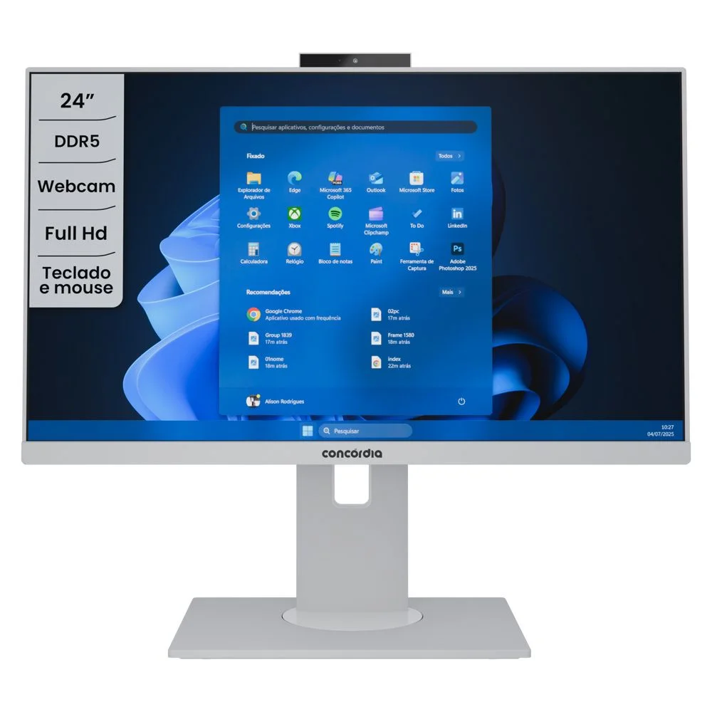 "Computador All In One Concórdia Core i3 14100 16gb Ddr5  SSD 512gb 23.8"" Full Hd  Webcam Wifi Freedos Branco" em Campinas - foto 5