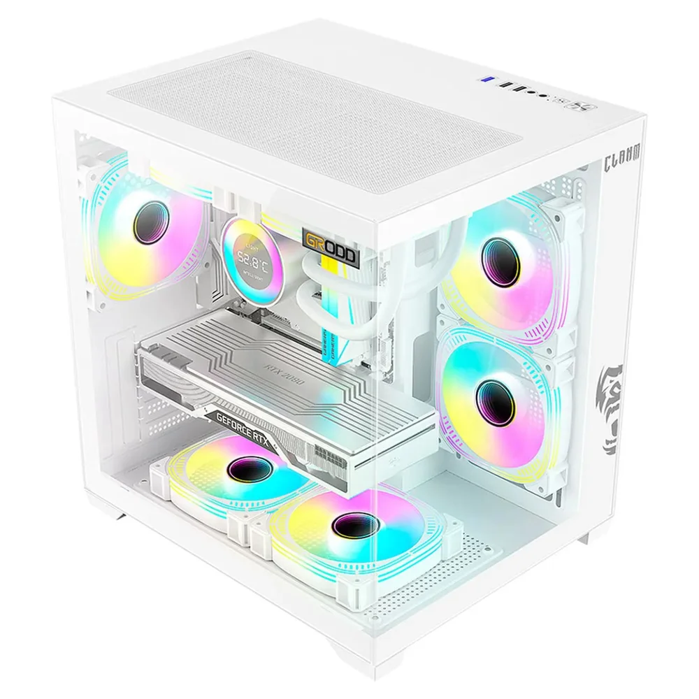 Gabinete Gamer Clanm Grodd Snow Branco mATX mini-ITX VGA 330mm 5 Slots Vidro 3mm USB 3.0 Gabinete Gamer Clanm Grodd Snow Branco mATX mini-ITX VGA 330mm 5 Slots Vidro 3mm USB 3.0