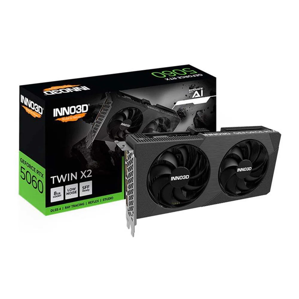 Placa de Video INNO3D GeForce RTX 5060 Twin X2, 8GB, GDDR7, 128-bit, N50602-08D7-195071N-NAC Placa de Video INNO3D GeForce RTX 5060 Twin X2, 8GB, GDDR7, 128-bit, N50602-08D7-195071N-NAC
