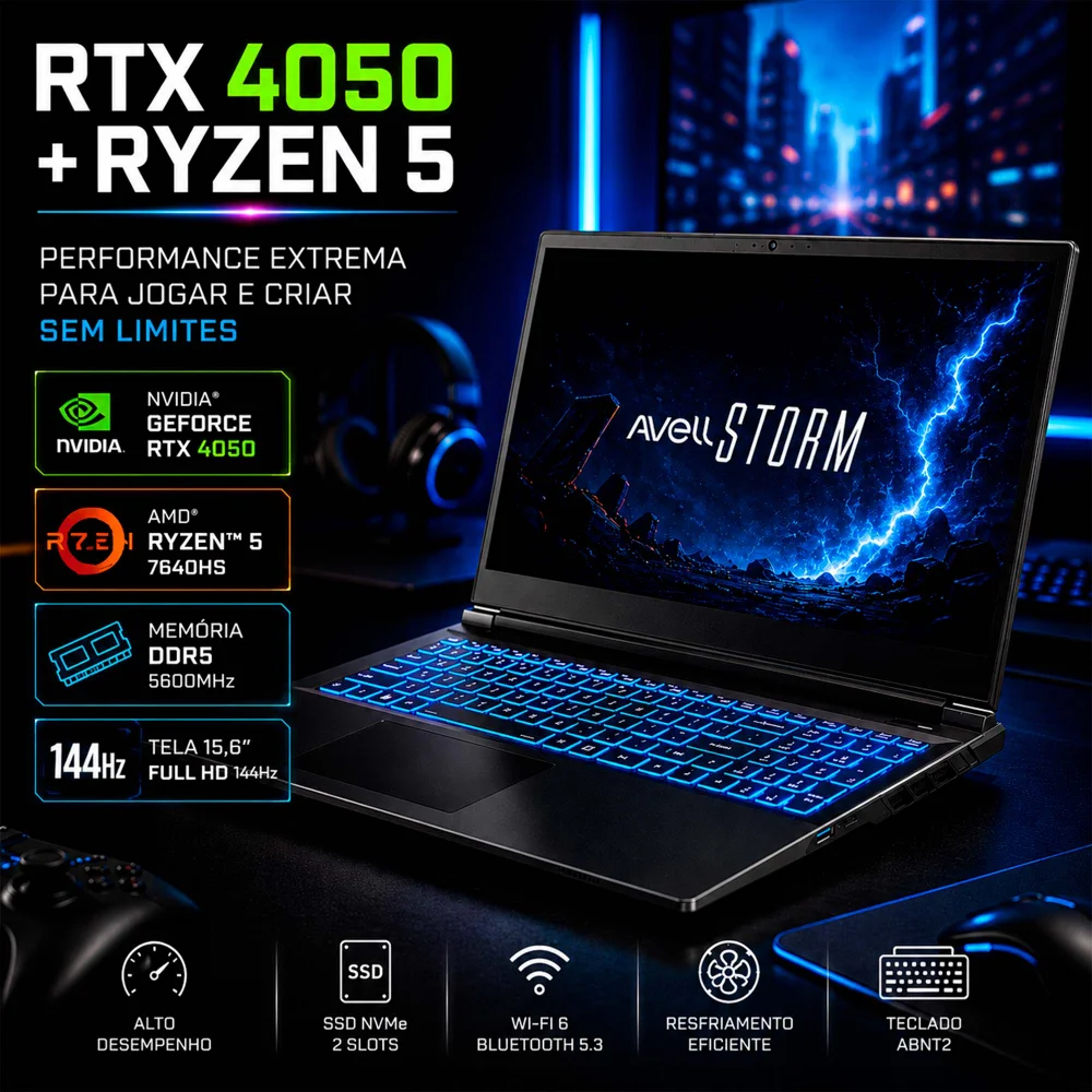Notebook Gamer Avell Storm 450 R57640HS 24gb Ddr5