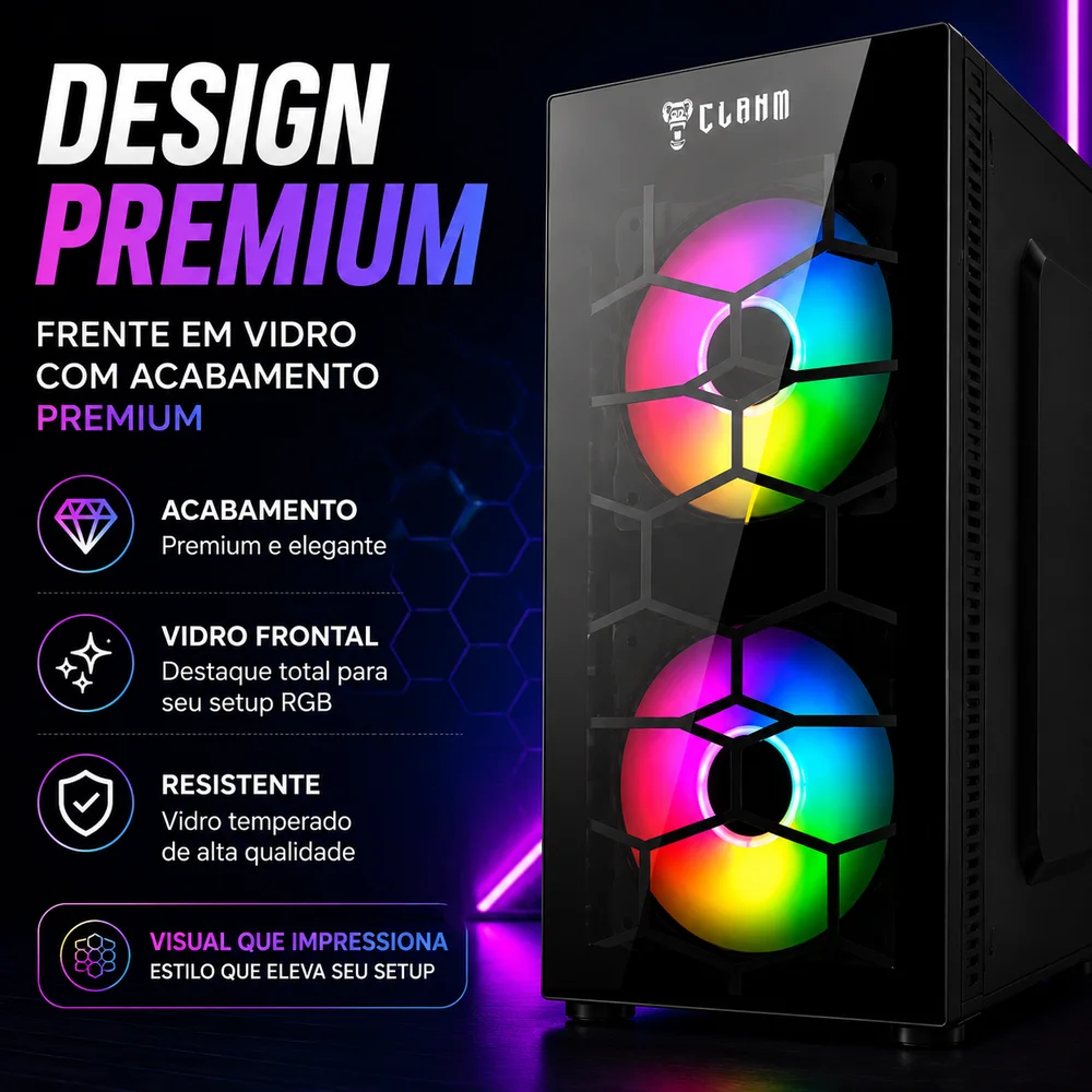 Gabinete Gamer Kaesar Clanm Micro Atx Vidro Frontal RGB Gabinete Gamer Kaesar Clanm Micro Atx Vidro Frontal RGB