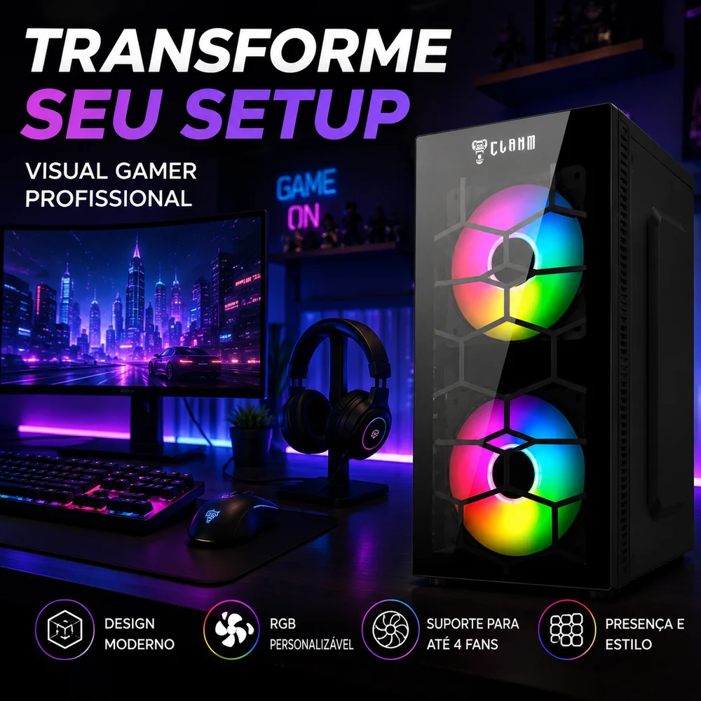 Gabinete Gamer Kaesar Clanm Micro Atx Vidro Frontal RGB Gabinete Gamer Kaesar Clanm Micro Atx Vidro Frontal RGB
