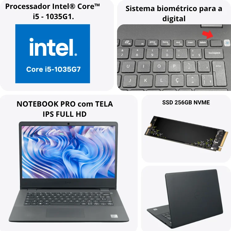 Usado - Notebook Dell Vostro 3401 Core i5-1035g1 8GB 256gb SSD Win 10 Pro - view 3