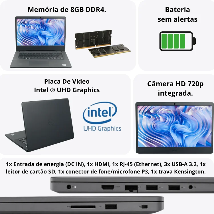 Usado - Notebook Dell Vostro 3401 Core i5-1035g1 8GB 256gb SSD Win 10 Pro - view 5