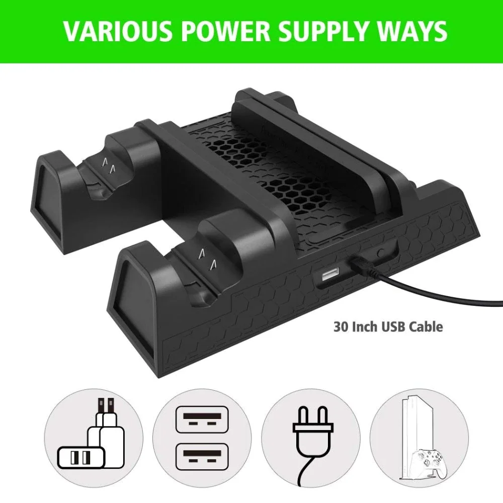 Suporte Base Vertical Xbox One/S/X, Com Cooler, Dock, 2 Bateria Suporte Base Vertical Xbox One/S/X, Com Cooler, Dock, 2 Bateria