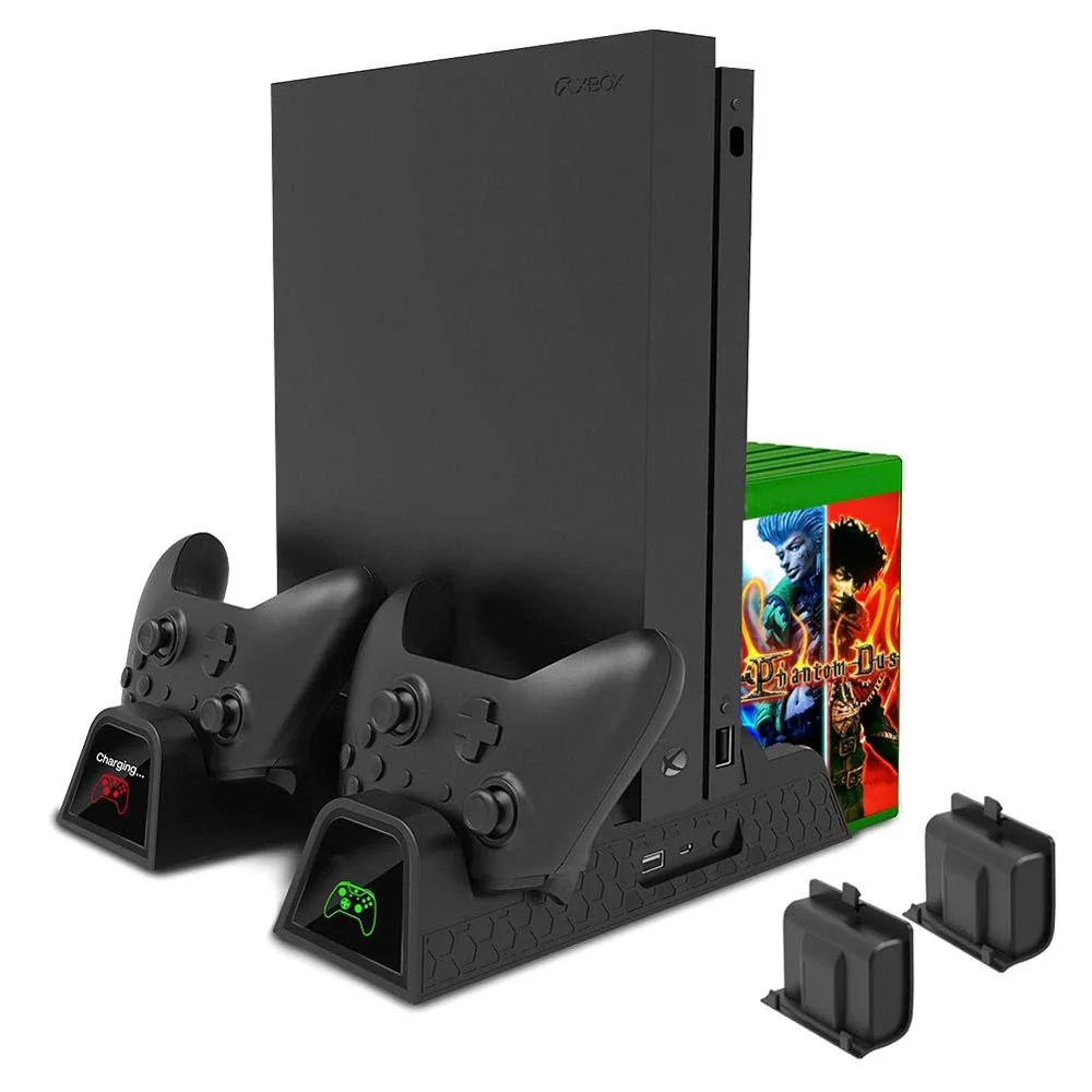 Suporte Base Vertical Xbox One/S/X, Com Cooler, Dock, 2 Bateria Suporte Base Vertical Xbox One/S/X, Com Cooler, Dock, 2 Bateria