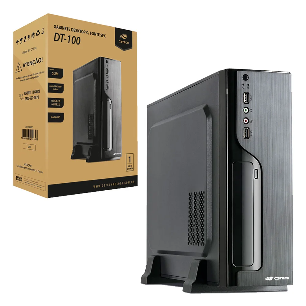 Gabinete Slim C3tech Dt-100bk, Micro-atx, C/ Fonte 200w Gabinete Slim C3tech Dt-100bk, Micro-atx, C/ Fonte 200w