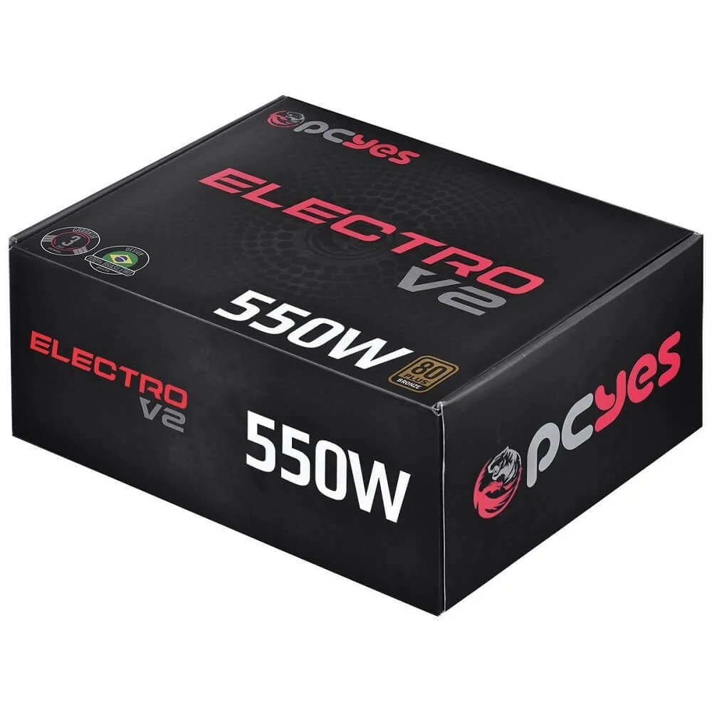 Fonte Pcyes Electro V2, 550W, 80 Plus Bronze, PFC Ativo Fonte Pcyes Electro V2, 550W, 80 Plus Bronze, PFC Ativo