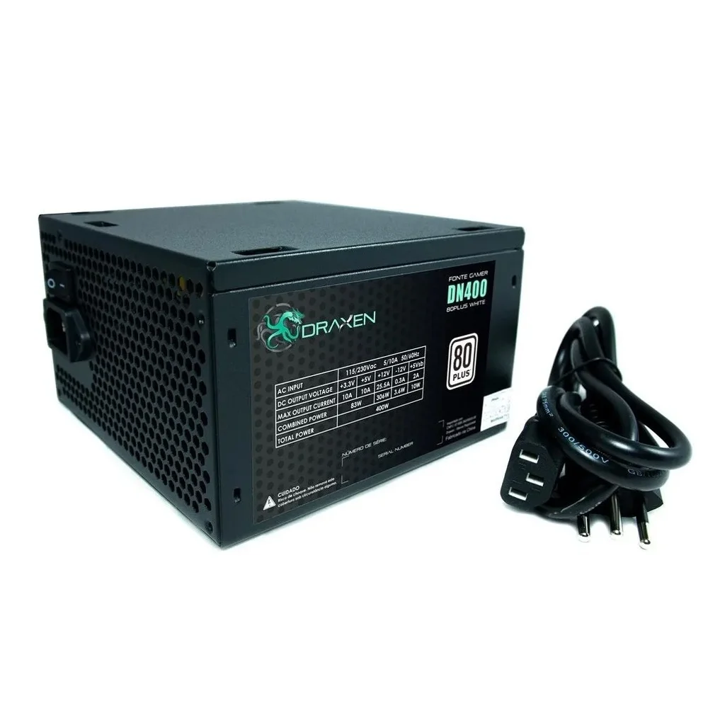 Fonte Draxen ATX, 400W, 80 Plus White, PFC Ativo - DN400 Fonte Draxen ATX, 400W, 80 Plus White, PFC Ativo - DN400
