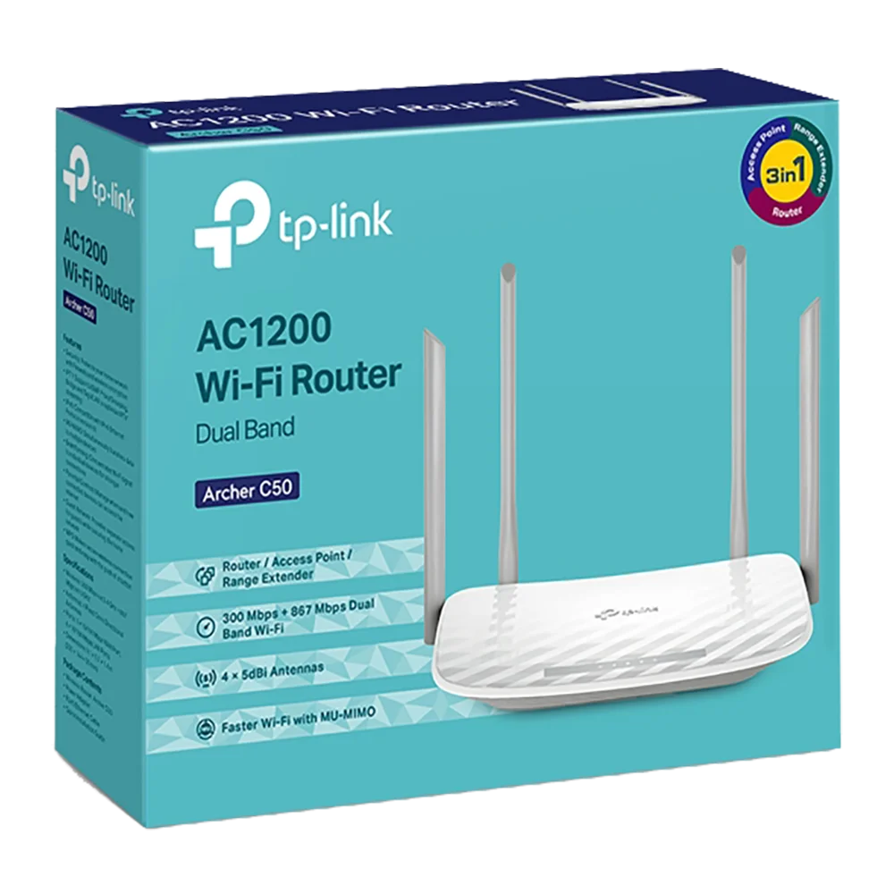 Roteador Tp-link Archer C50w Ac1200 Wireless Dual Band 2,4/5ghz C/ 4 Antenas Fixas Roteador Tp-link Archer C50w Ac1200 Wireless Dual Band 2,4/5ghz C/ 4 Antenas Fixas