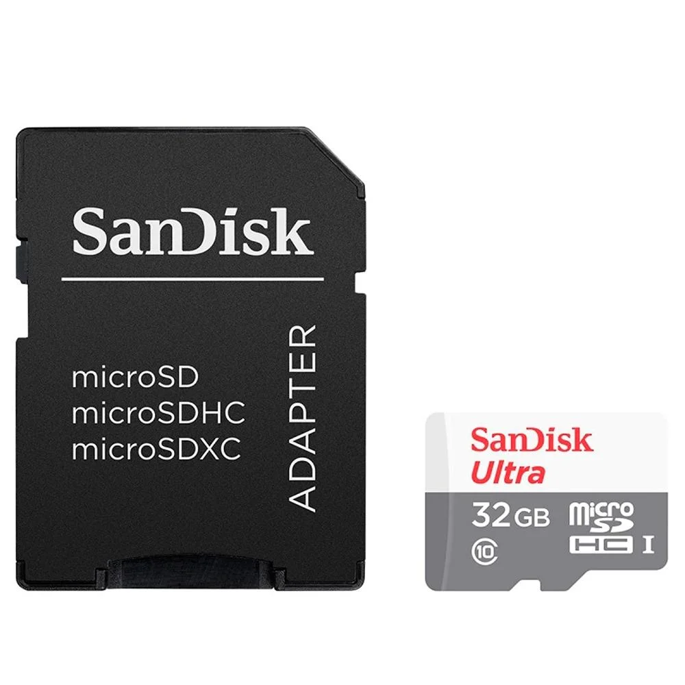 Cartão De Memória Micro SD Sandisk Ultra 32GB, Classe 10, C/ Adaptador - Sdsqunr-032g-gn3ma Cartão De Memória Micro SD Sandisk Ultra 32GB, Classe 10, C/ Adaptador - Sdsqunr-032g-gn3ma