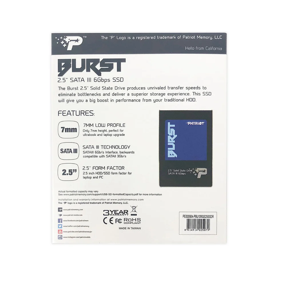 SSD 2.5 Desktop Notebook PATRIOT, 120GB, Sata III 6Gb/s SSD 2.5 Desktop Notebook PATRIOT, 120GB, Sata III 6Gb/s