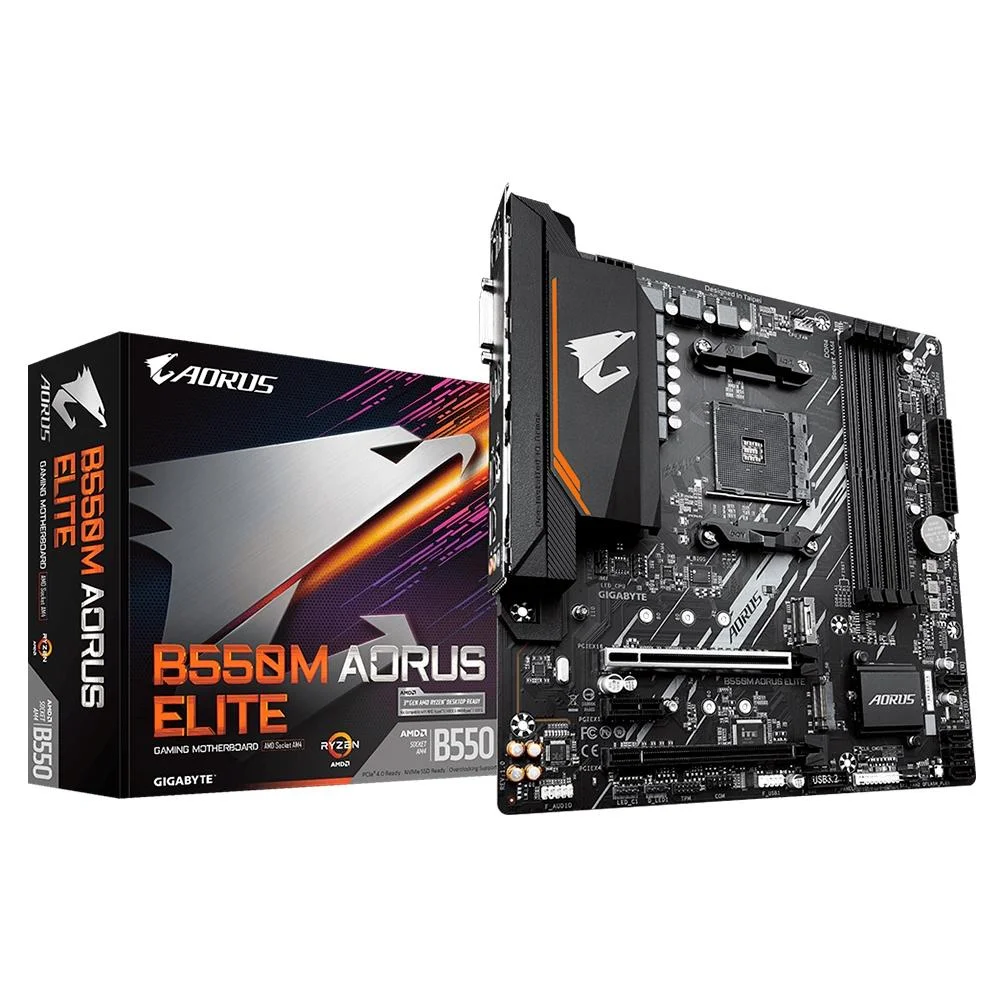 Placa-Mãe Gigabyte B550M Aorus Elite, AMD AM4, Micro ATX, DDR4 Placa-Mãe Gigabyte B550M Aorus Elite, AMD AM4, Micro ATX, DDR4