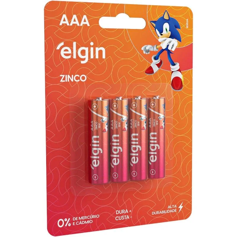 Pilha Zinco AAA Elgin, 4 Unidades