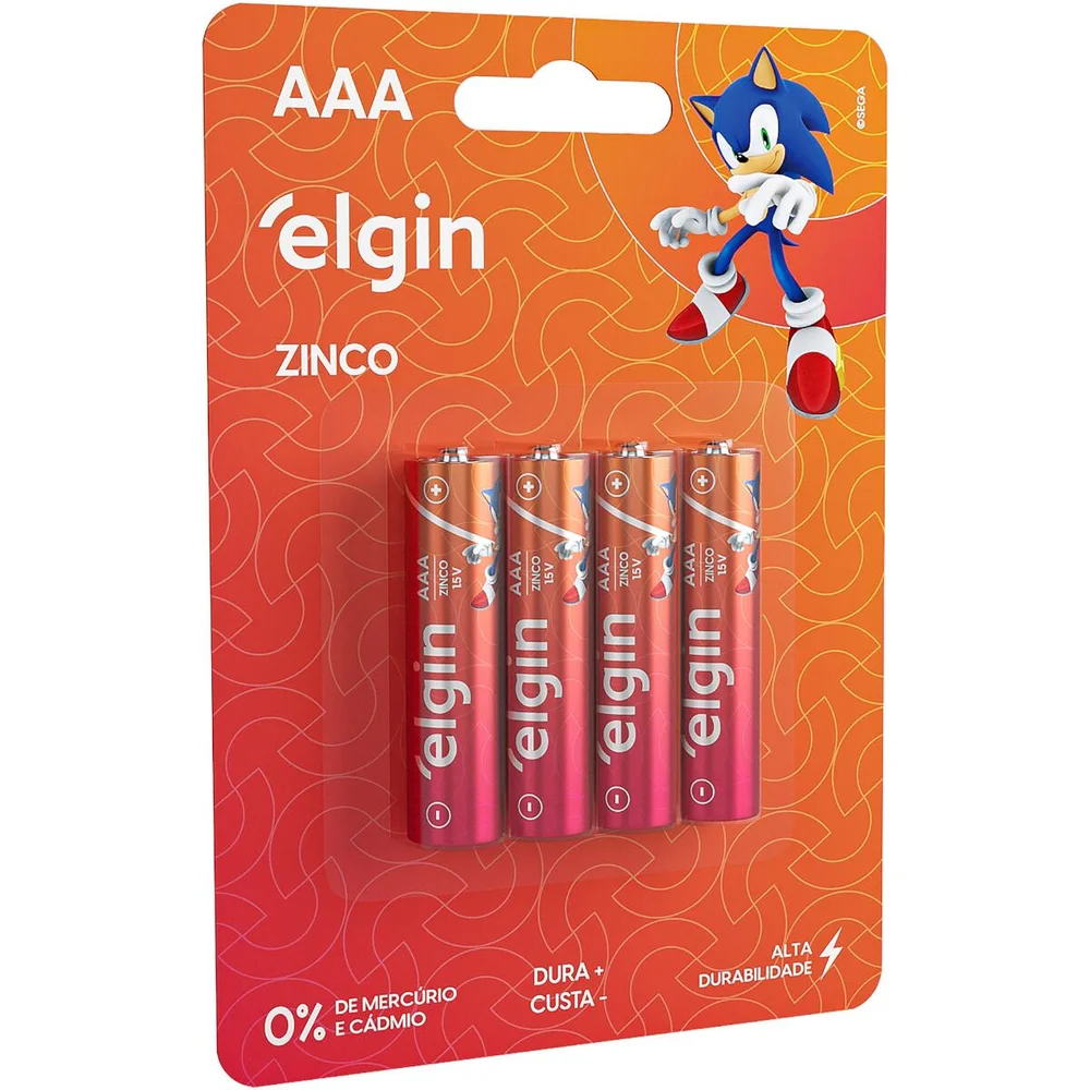 Pilha Zinco AAA Elgin, 4 Unidades