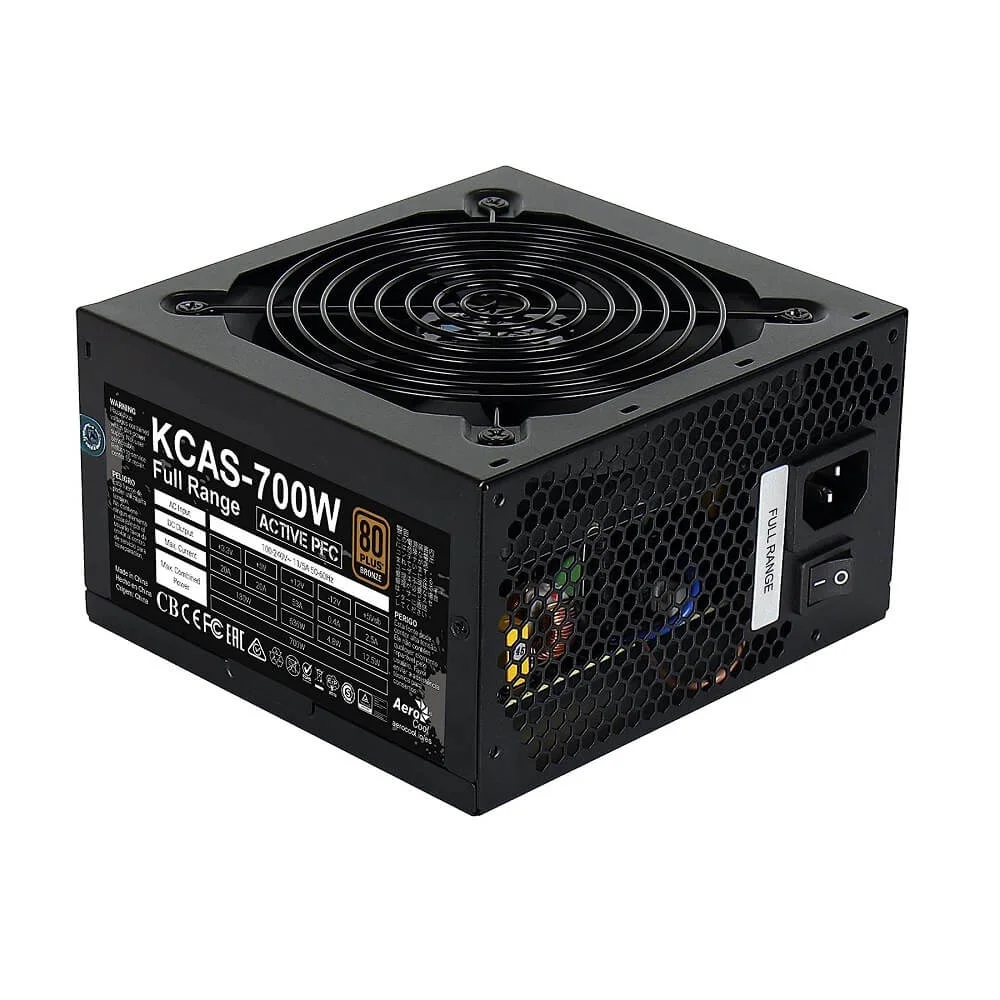 Fonte Gamer Aerocool ATX KCAS, 700W, Sem Cabo, Preto - EN53381 Fonte Gamer Aerocool ATX KCAS, 700W, Sem Cabo, Preto - EN53381