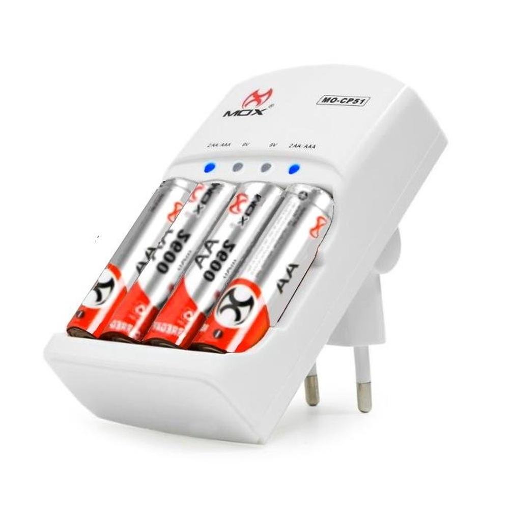 Carregador De Pilhas Mox Mo-cp51 Com 4 Pilhas Aa Carregador De Pilhas Mox Mo-cp51 Com 4 Pilhas Aa