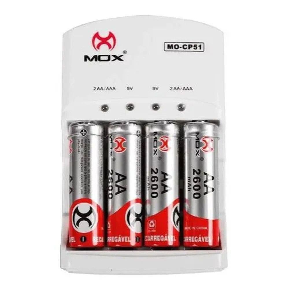Carregador De Pilhas Mox Mo-cp51 Com 4 Pilhas Aa Carregador De Pilhas Mox Mo-cp51 Com 4 Pilhas Aa