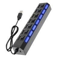 HUB Knup, 7 Portas USB 2.0, LED Indicador, Entrada Para Fonte, Preto