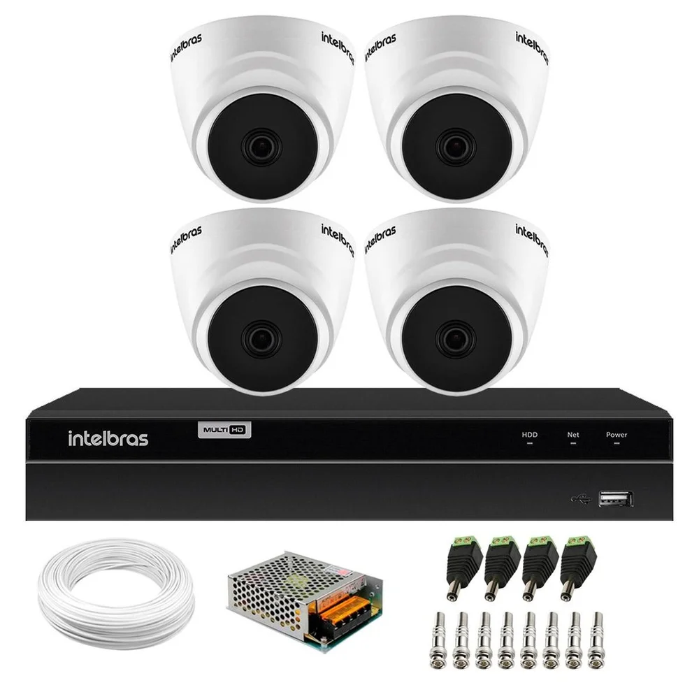 Kit 4 Câmeras Dome Vhd 1220 D G6 20m Full Hd 1080p 2,8 Mm Dvr Gravador Intelbras Mhdx 1204 4 Canais