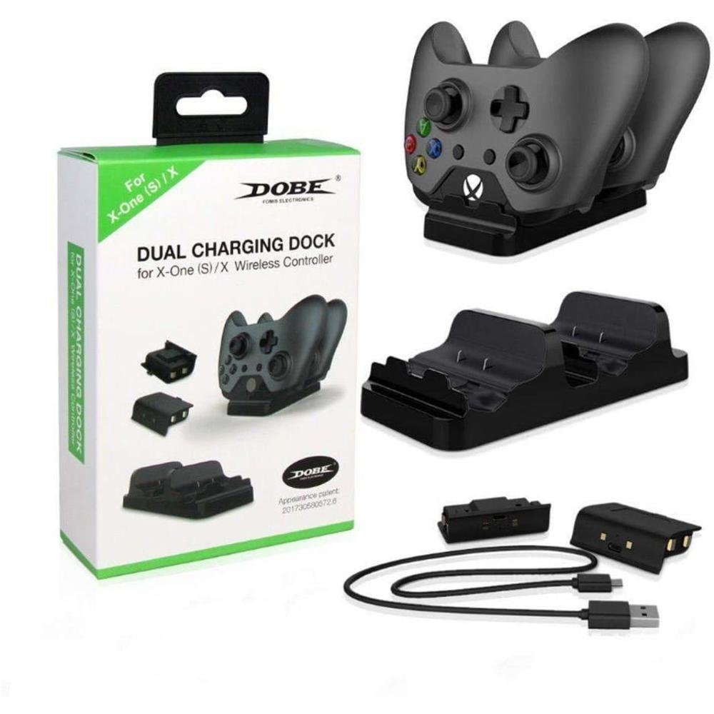 Dock Carregador Duplo Dobe para Controle X Box One, Com 2 Baterias, Preto