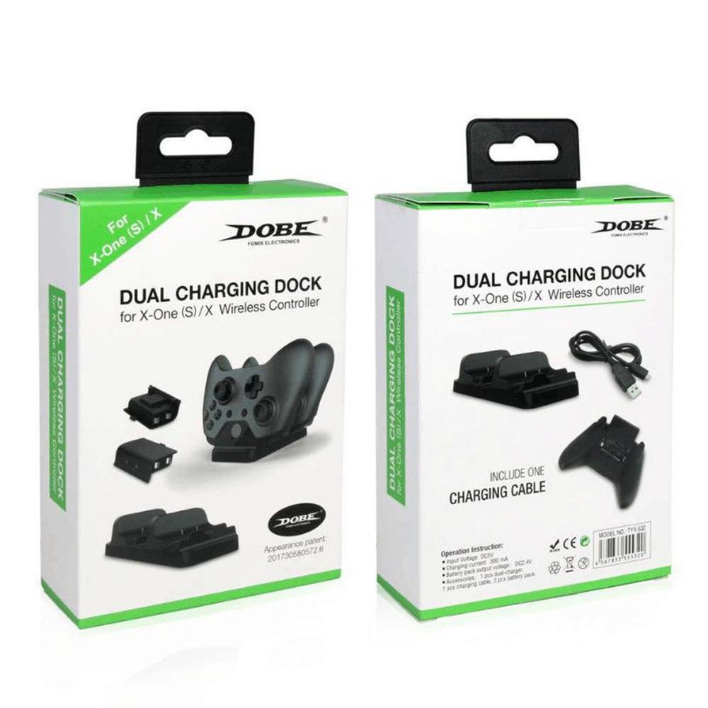 Dock Carregador Duplo Dobe para Controle X Box One, Com 2 Baterias, Preto
