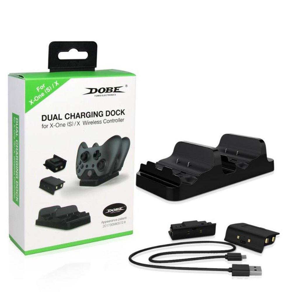 Dock Carregador Duplo Dobe para Controle X Box One, Com 2 Baterias, Preto