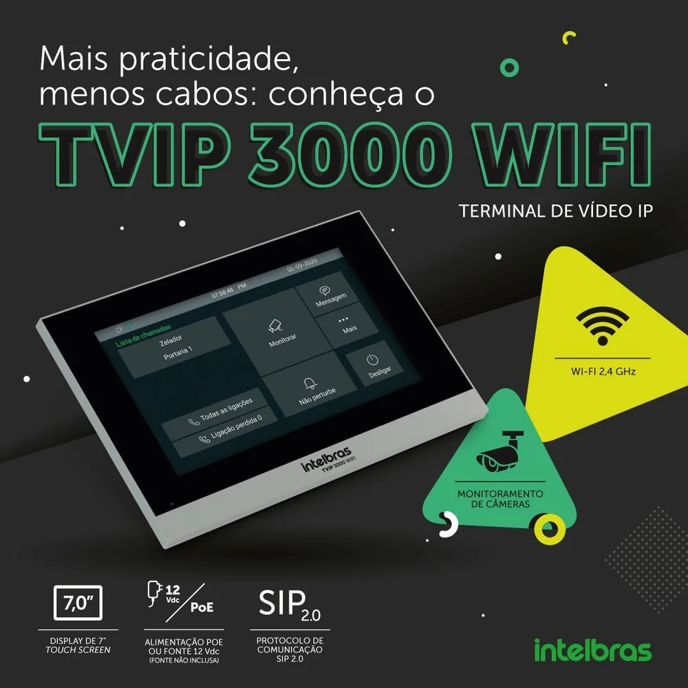 Terminal De Video Ip Universal Tvip 3000 Wifi Preto