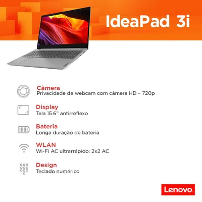 Notebook Lenovo Ideapad i3 4GB SSD256 156 KaBuM