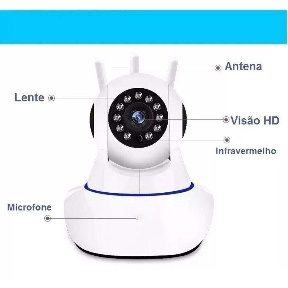 Câmera Ip Sem Fio 360 graus 3 Antenas HD Wifi Rj45 Visão Onvif Noturna Alarme Câmera Ip Sem Fio 360 graus 3 Antenas HD Wifi Rj45 Visão Onvif Noturna Alarme