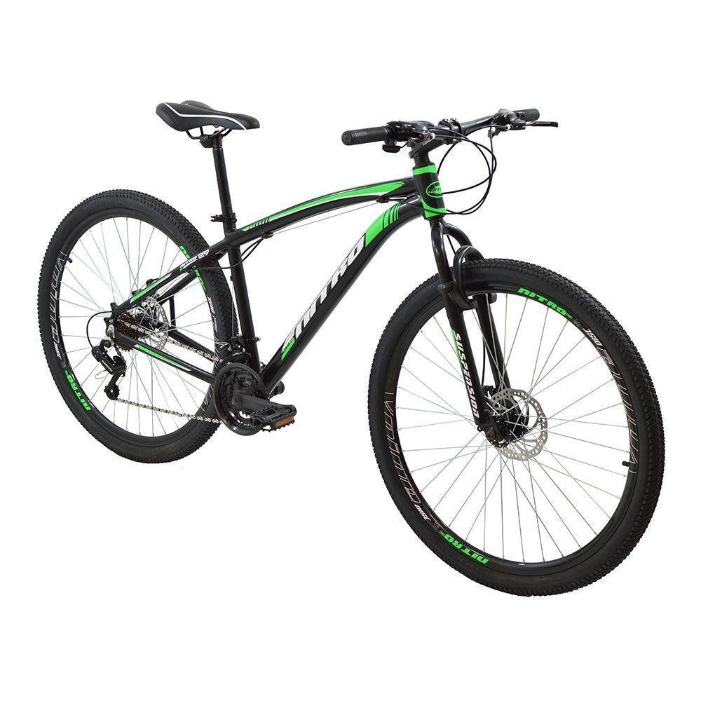 Bicicleta Polimet Mtb Nitro Câmbio Shimano Quadro Em Alumínio 17/aro 29/21 Velocidades Preto/verde 7161