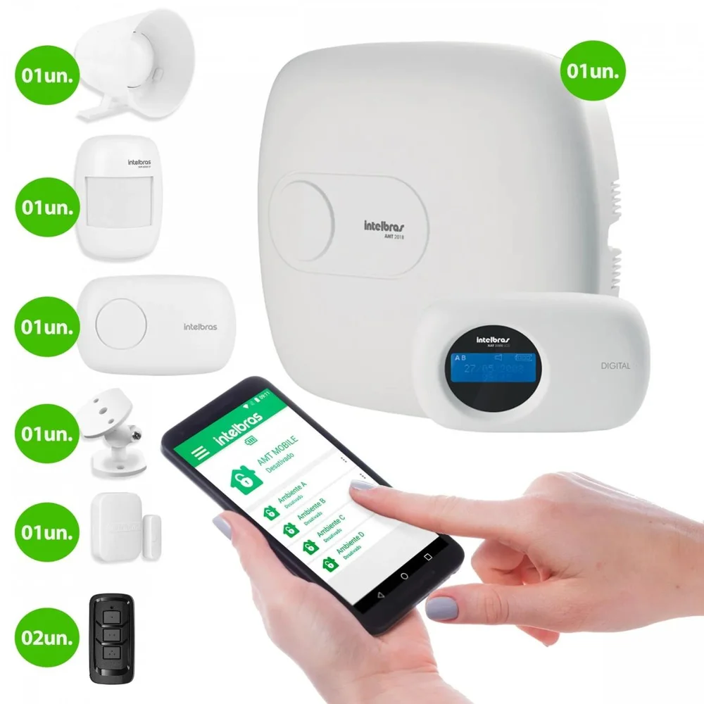 Kit De Alarme Intelbras Amt 2018 E Com 02 Sensores Com Monitoramento Por Aplicativo Via Internet Sem Fio