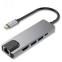 Adaptador USB C HUB, 5 Em 1 USB C Rj45 Ethernet, USB 3.0